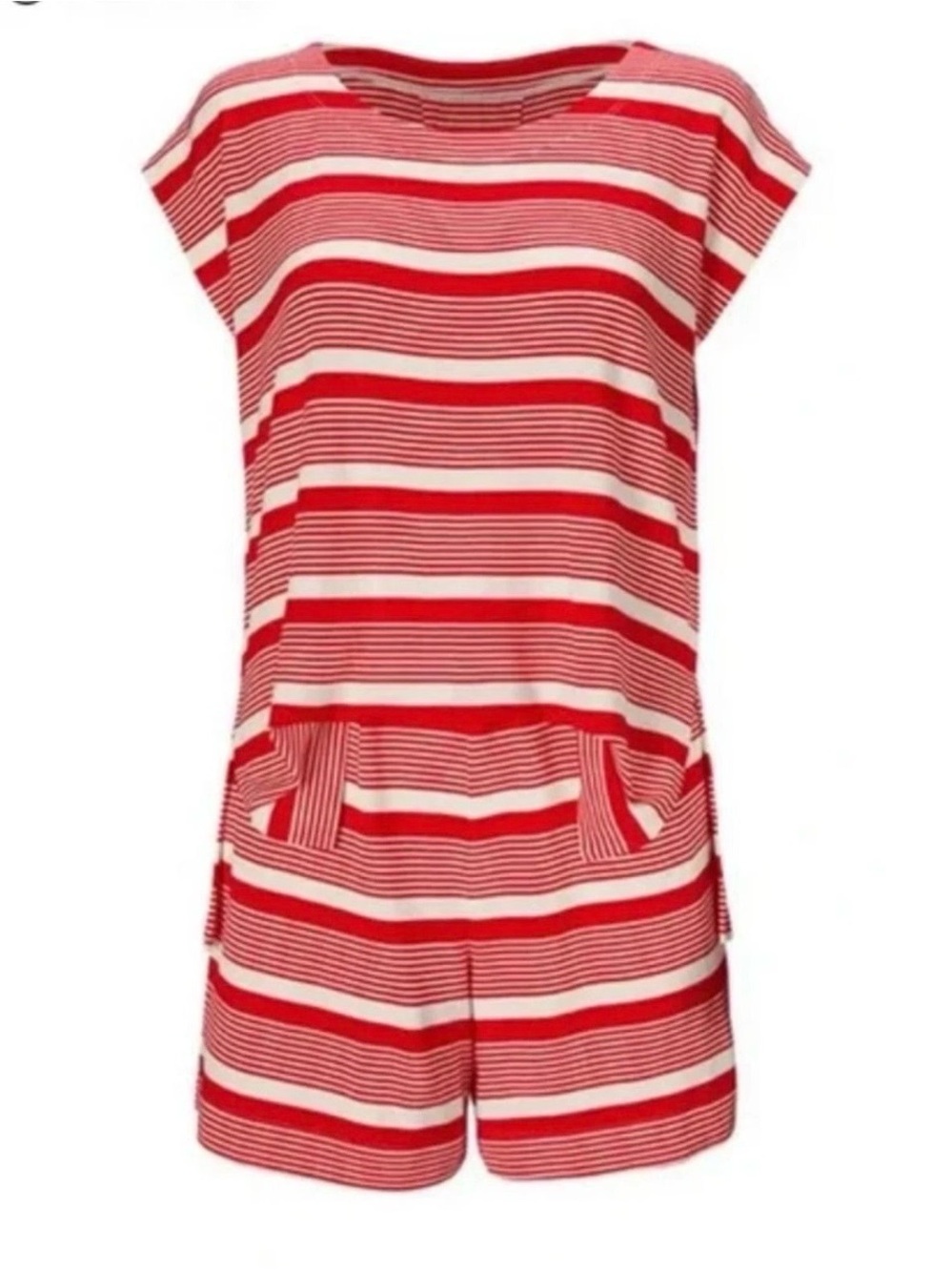 CAbi Red and White Striped Romper medium NWOT